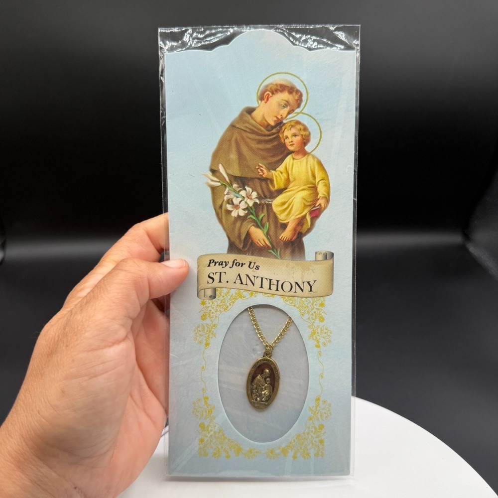 St Anthony of Padua Medal Necklace Gold Tone Catholic Religious Prayer Pendant